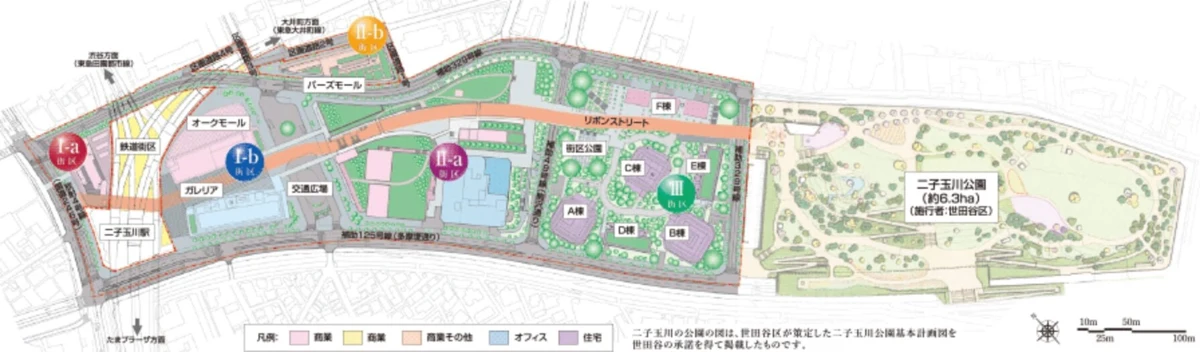 二子玉川ライズ(完成後の検証事例)の公式配置計画図(完成事例)