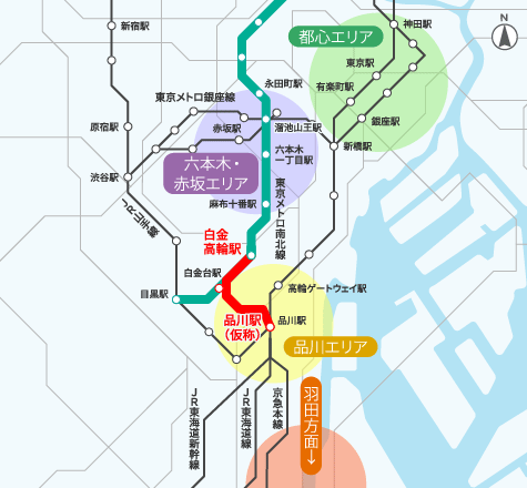 南北線延伸(白金高輪〜品川)の公式概略路線図