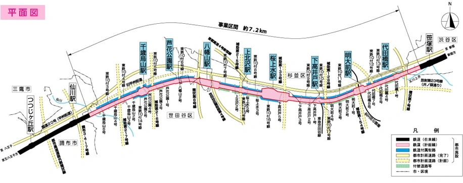 千歳烏山駅周辺の公式地図:京王電鉄「連続立体交差事業・平面図」