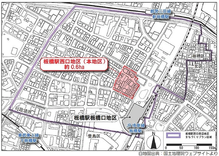 板橋駅周辺の公式地図:板橋駅西口地区市街地再開発組合「計画概要」位置図