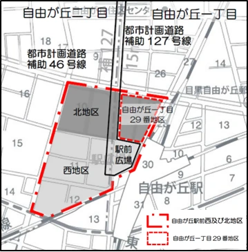 自由が丘駅周辺の公式地図:目黒区「自由が丘一丁目29番地区」位置図