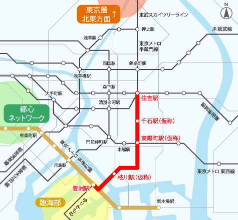 有楽町線延伸(豊洲〜住吉)の公式概略路線図